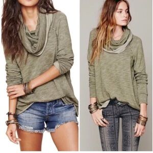 FREE PEOPLE FP Beach Cocoon Cowl Pullover Top Oversized Army Green Size M L